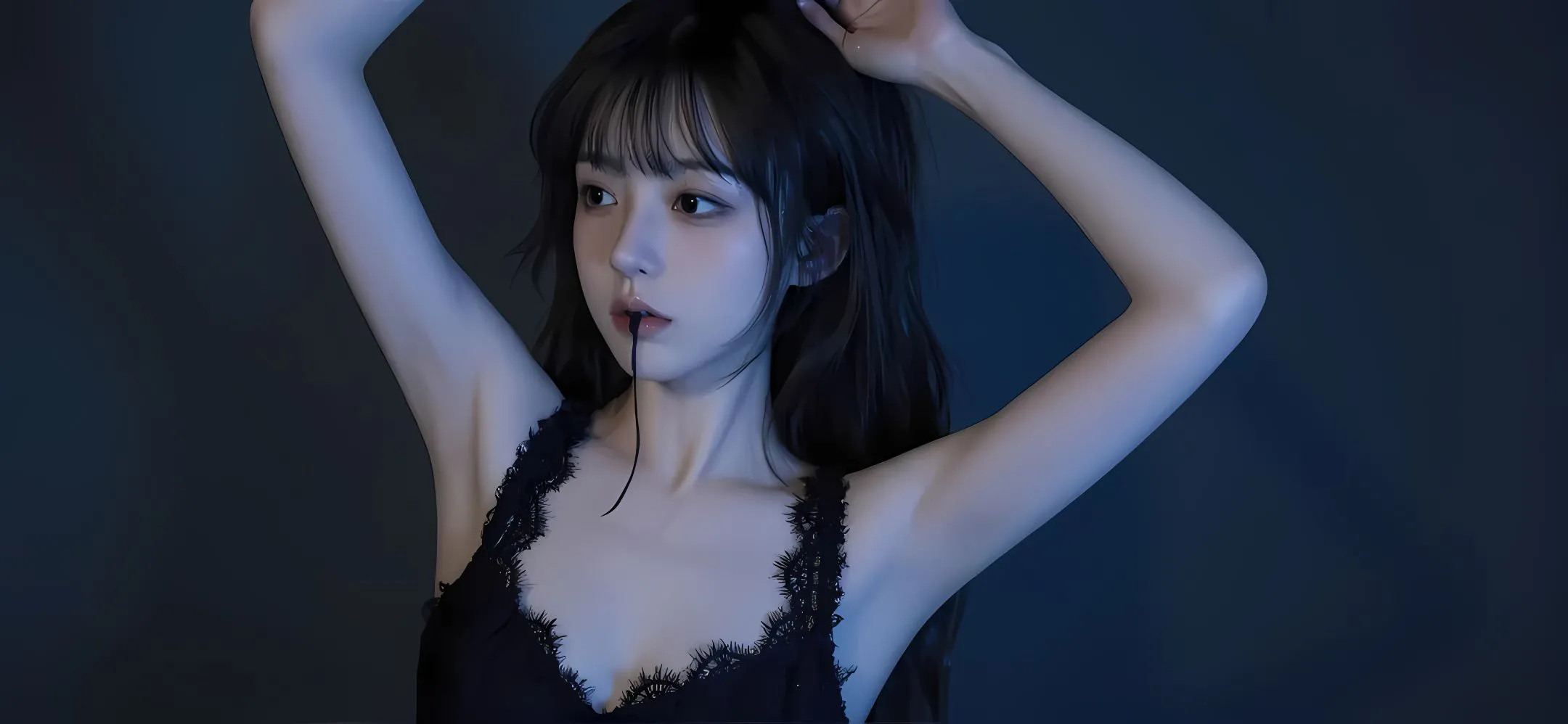 美女 性感 黑发少女 锁骨 夜晚 壁纸预览