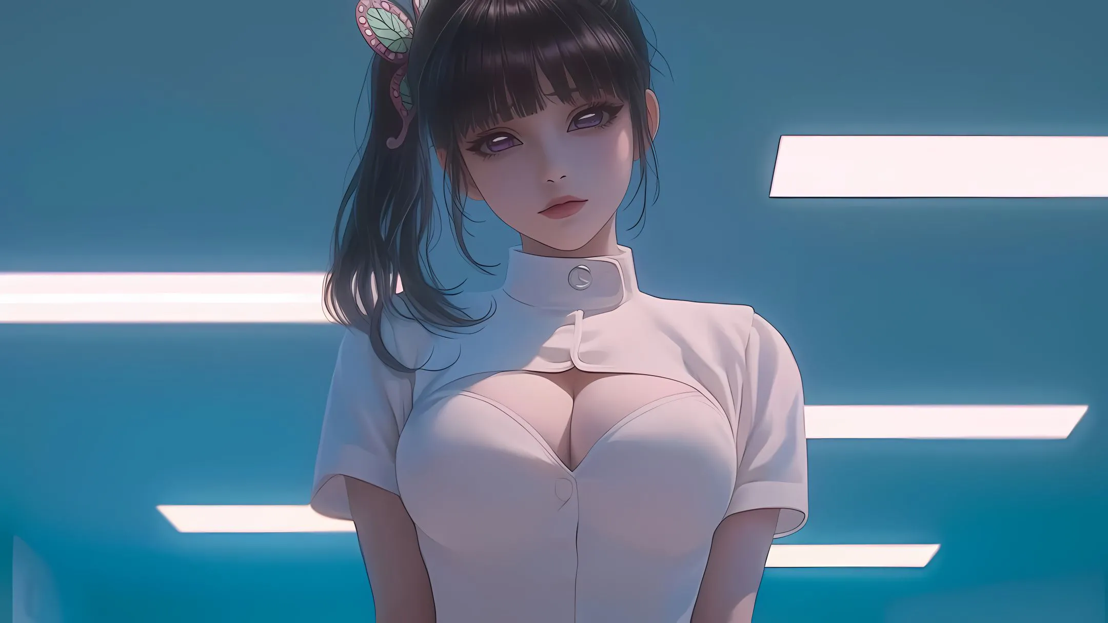 动漫 二次元 马尾少女 性感 纯白 壁纸预览