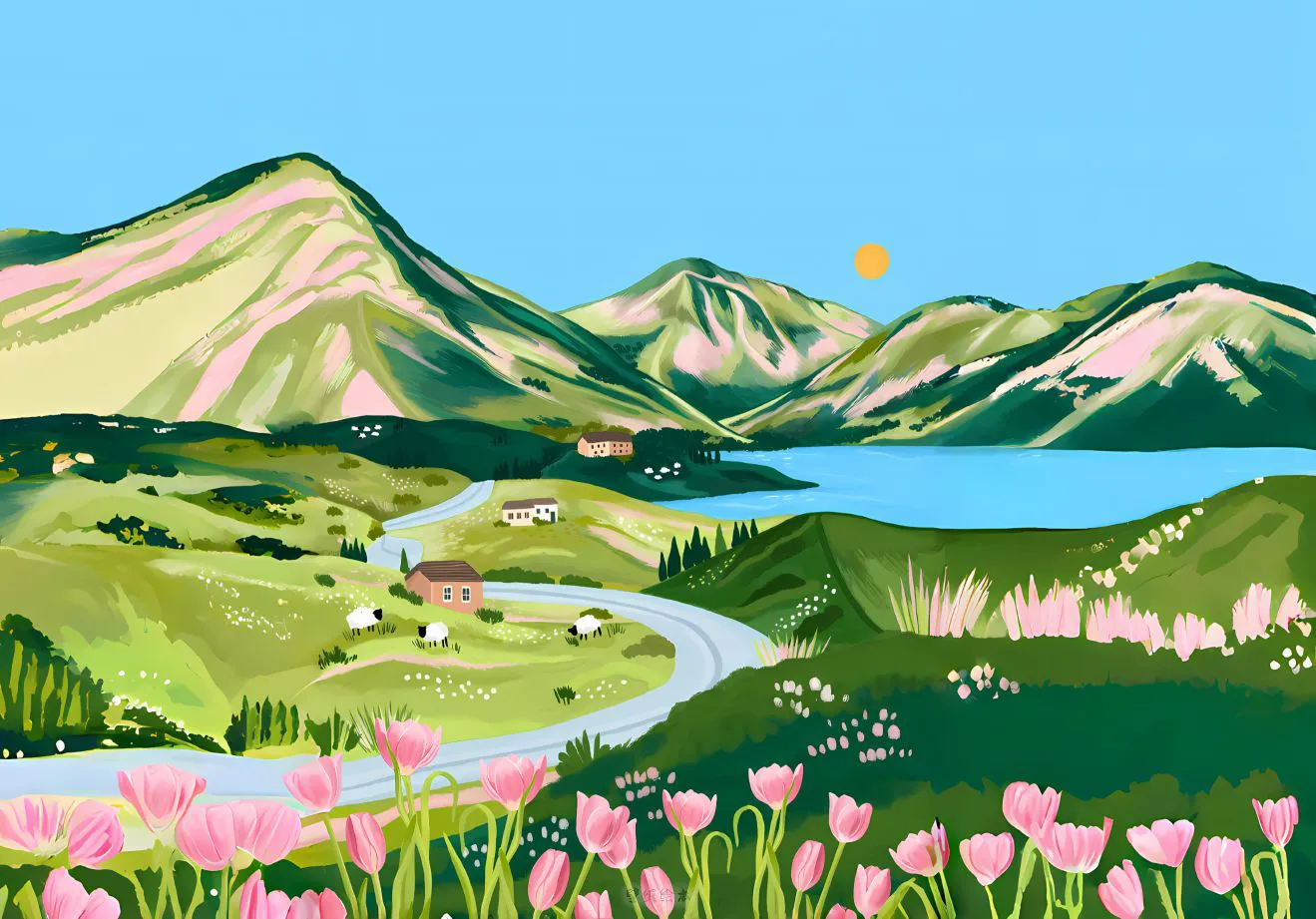 插画 春日序章 绿色系 田园风景 壁纸预览