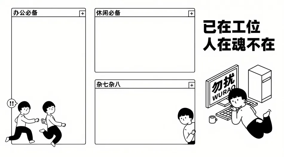 简约,桌面,分区(分类),打工人,黑白 壁纸预览