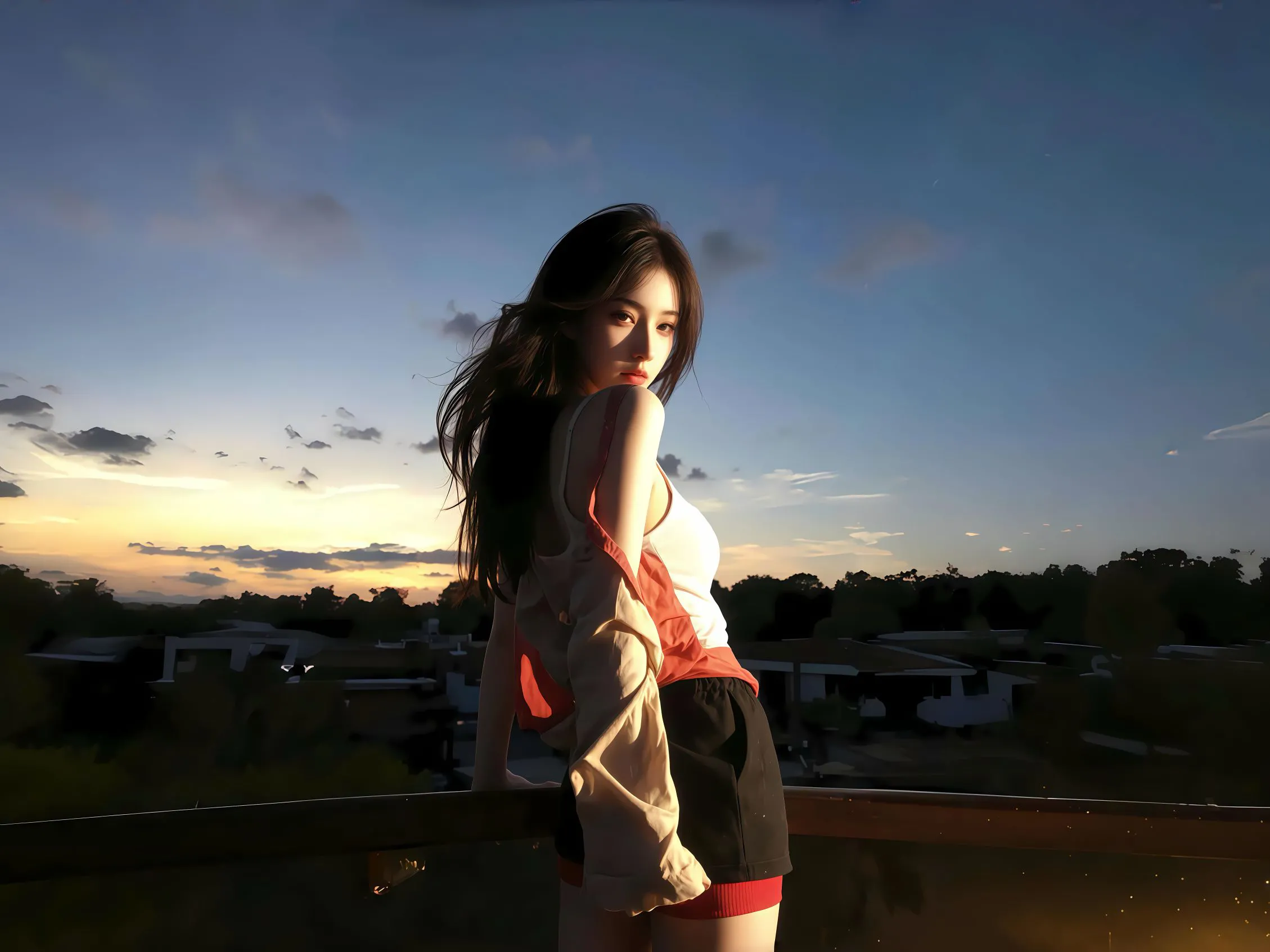 美女 高颜值 天空 黄昏 壁纸预览
