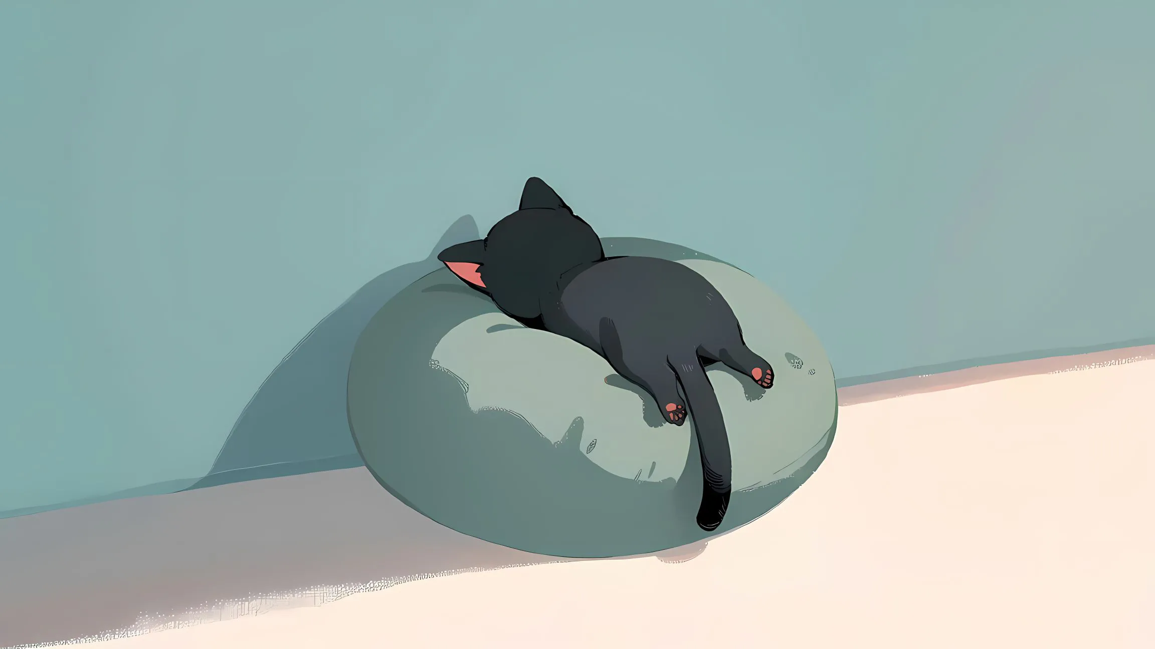 简约 卡通 小猫 插画 纯色 壁纸预览