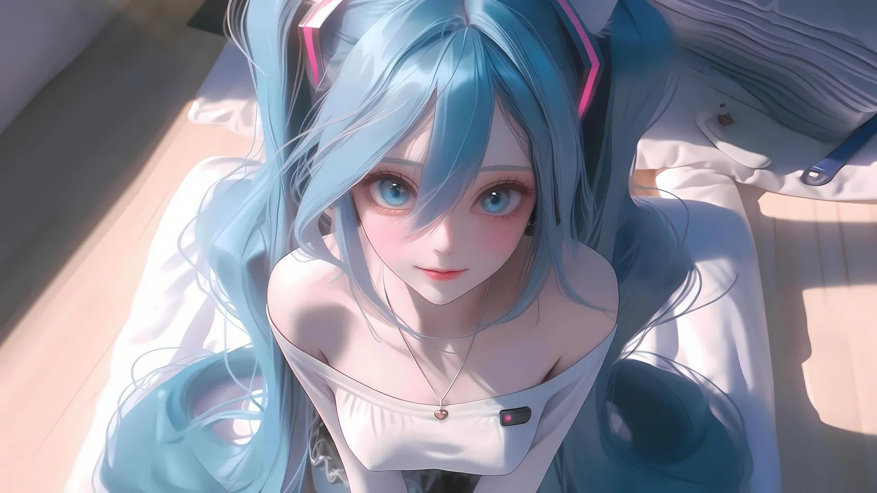 动漫 清纯少女 初音未来 蓝色 壁纸预览