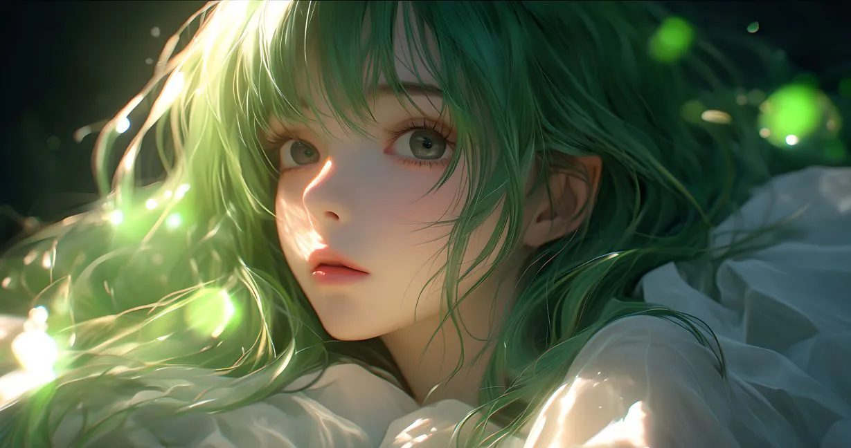 二次元 动漫 绿发少女 AI 高颜值 壁纸预览