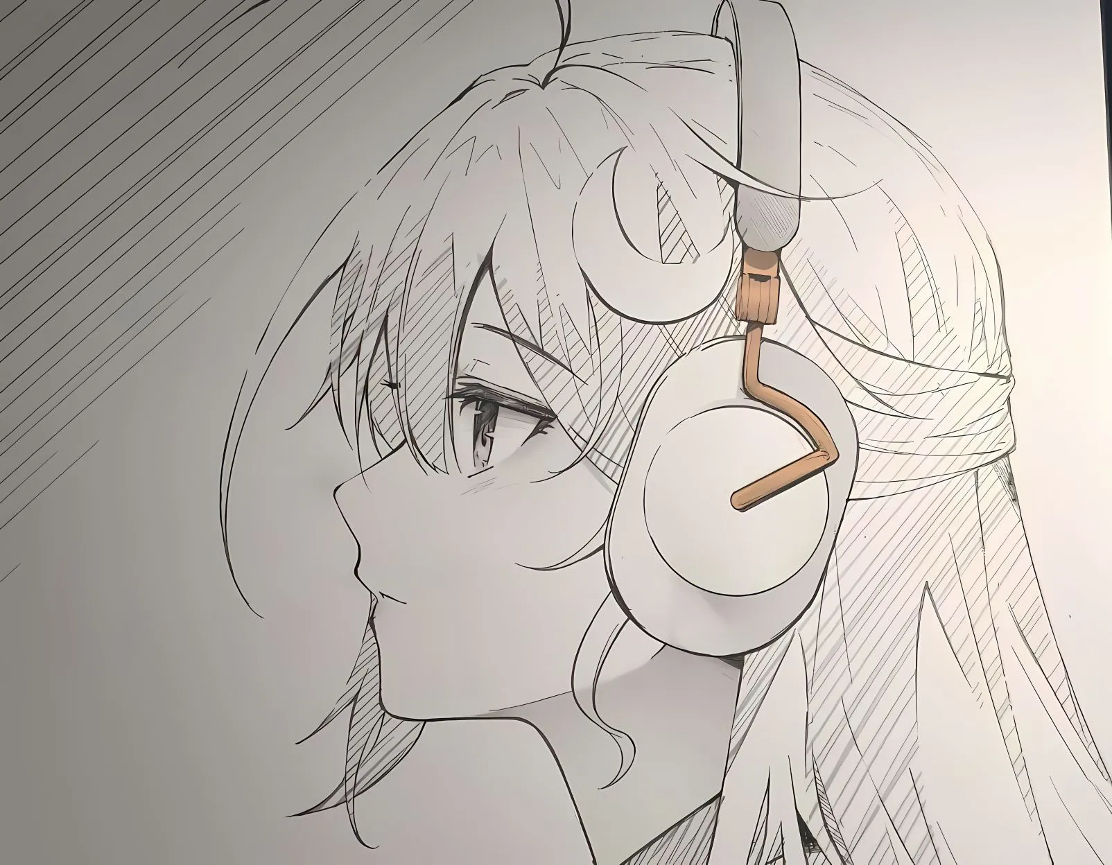 二次元 动漫 耳机女孩 素描 侧颜 壁纸预览