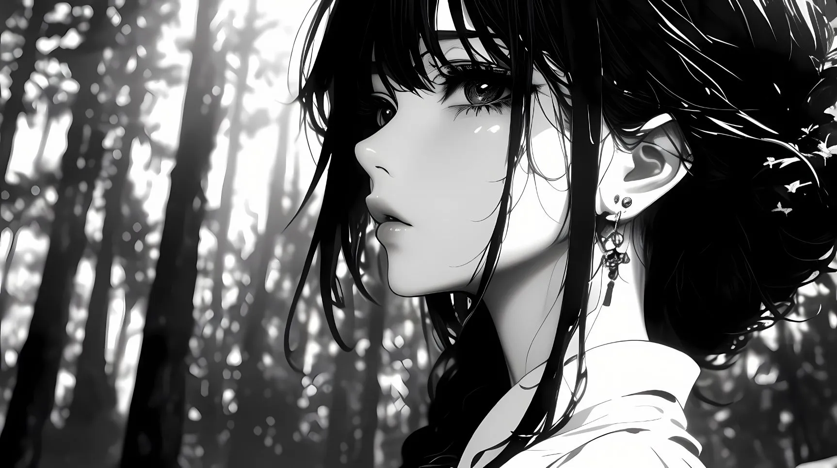 二次元 动漫 素描 黑白 元气少女 壁纸预览