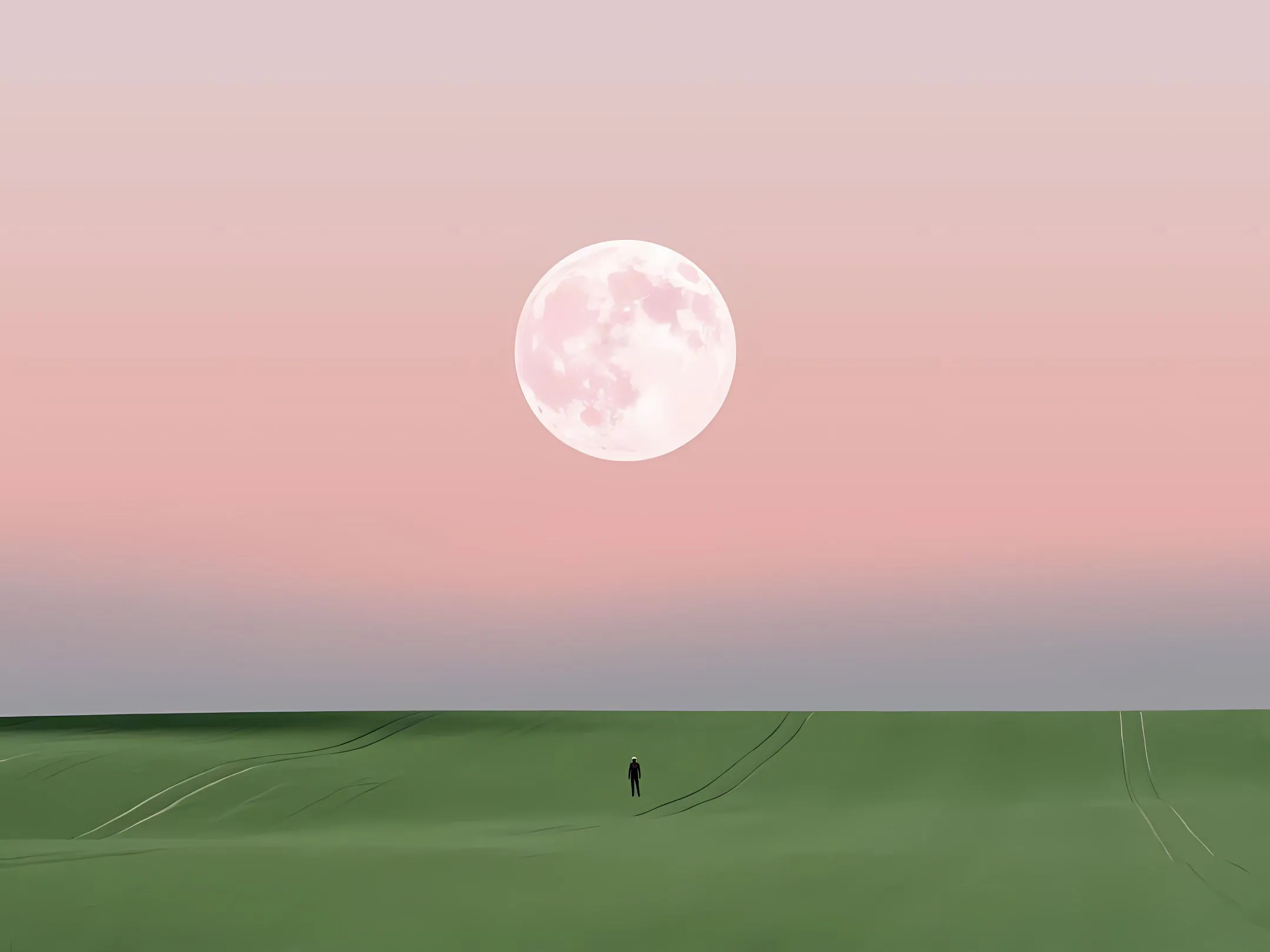 风景 草原 晚霞 圆月 浪漫 壁纸预览