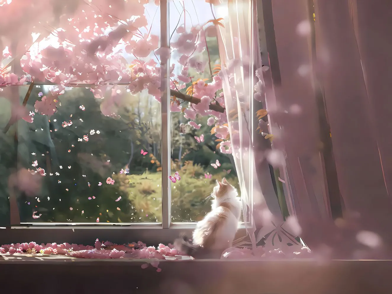 猫猫 粉色系 梦幻 好看 动物 壁纸预览