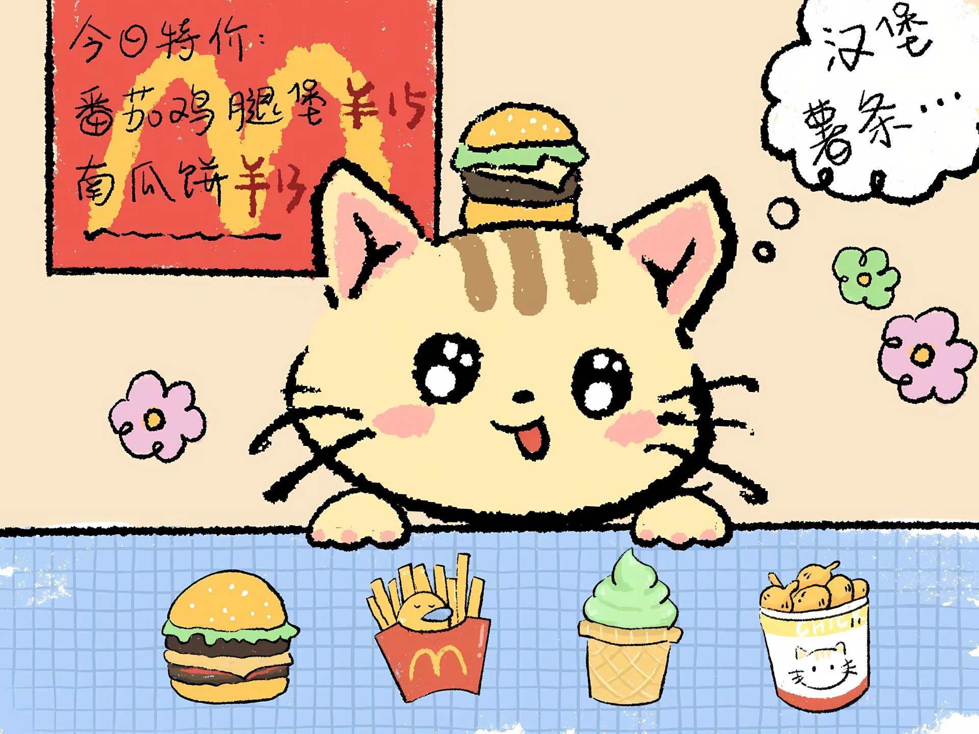 可爱 小猫 麦当劳 打工人 卡通 壁纸预览