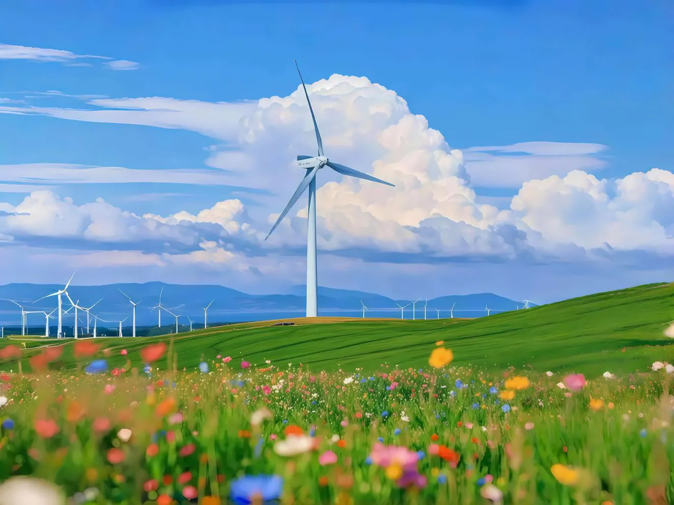 花海 梦幻 田园风景 风车 绿色系 风景 壁纸预览