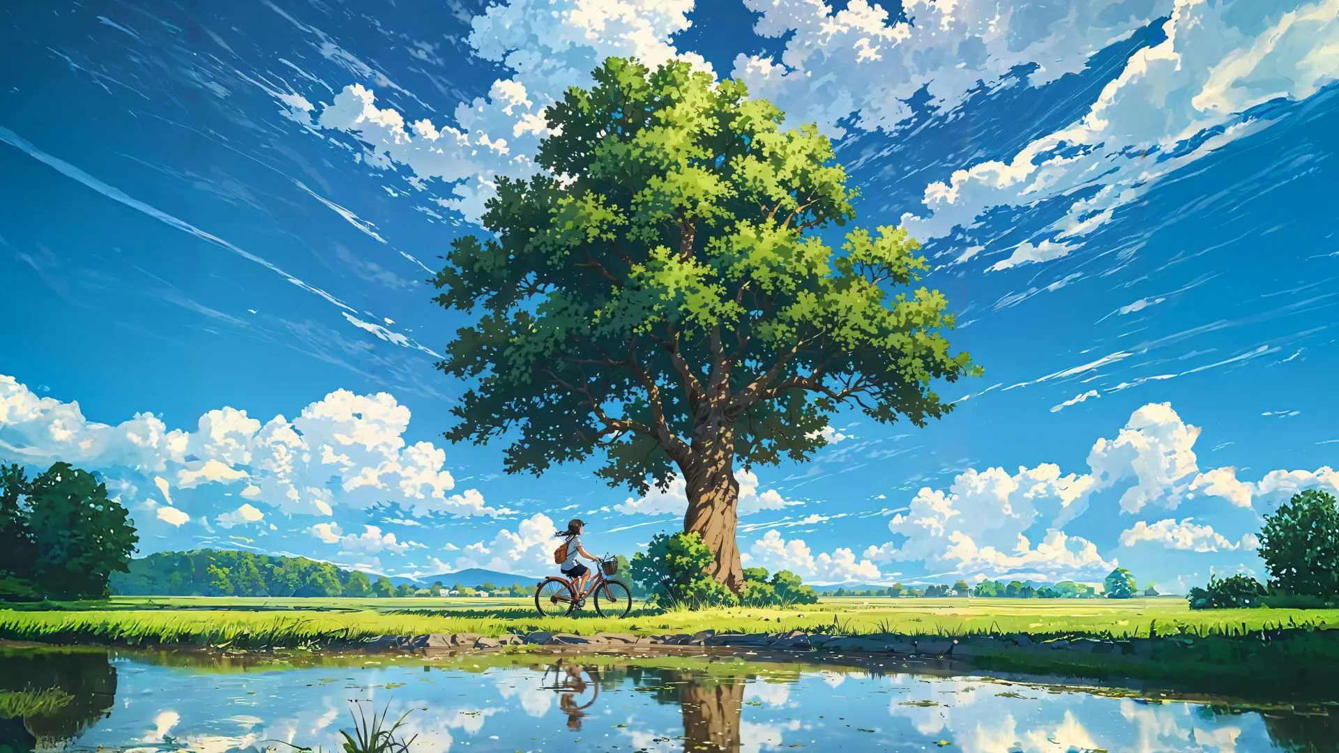 风景 ins风 大树单车女孩 大自然 植物 壁纸预览