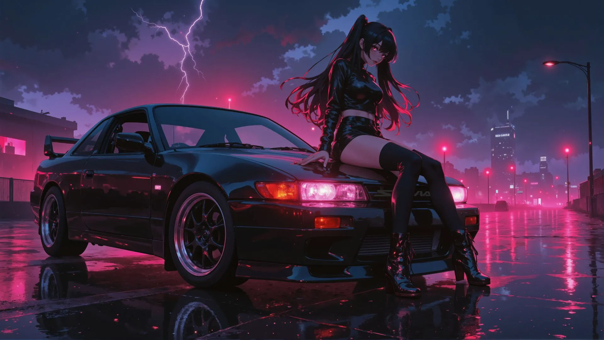 二次元 动漫 Nissan Silvia 元气少女 赛博朋克 壁纸预览