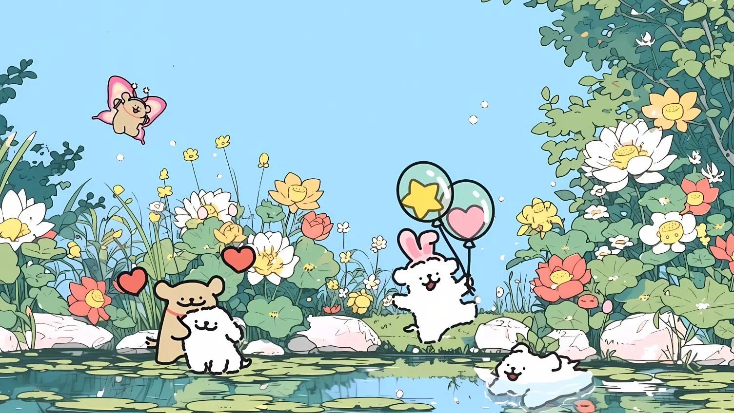 可爱 线条小狗 夏日 清凉 卡通 壁纸预览
