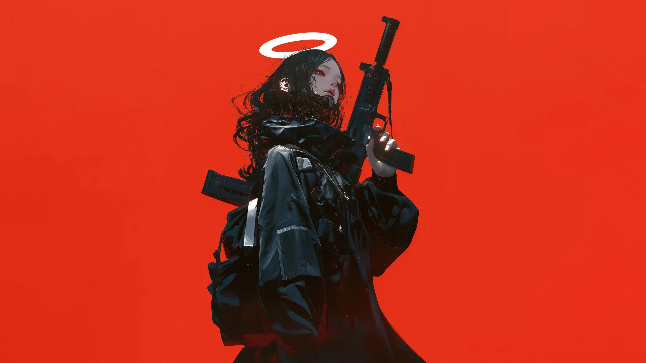 动漫 二次元 girl halo gun 红色 壁纸预览