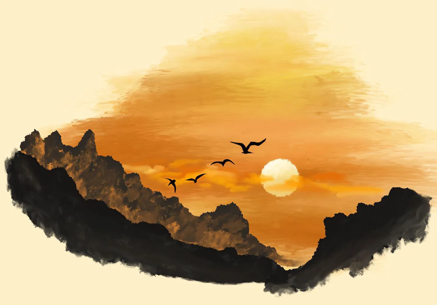 落日 好看 手绘 黄色系 风景 壁纸预览