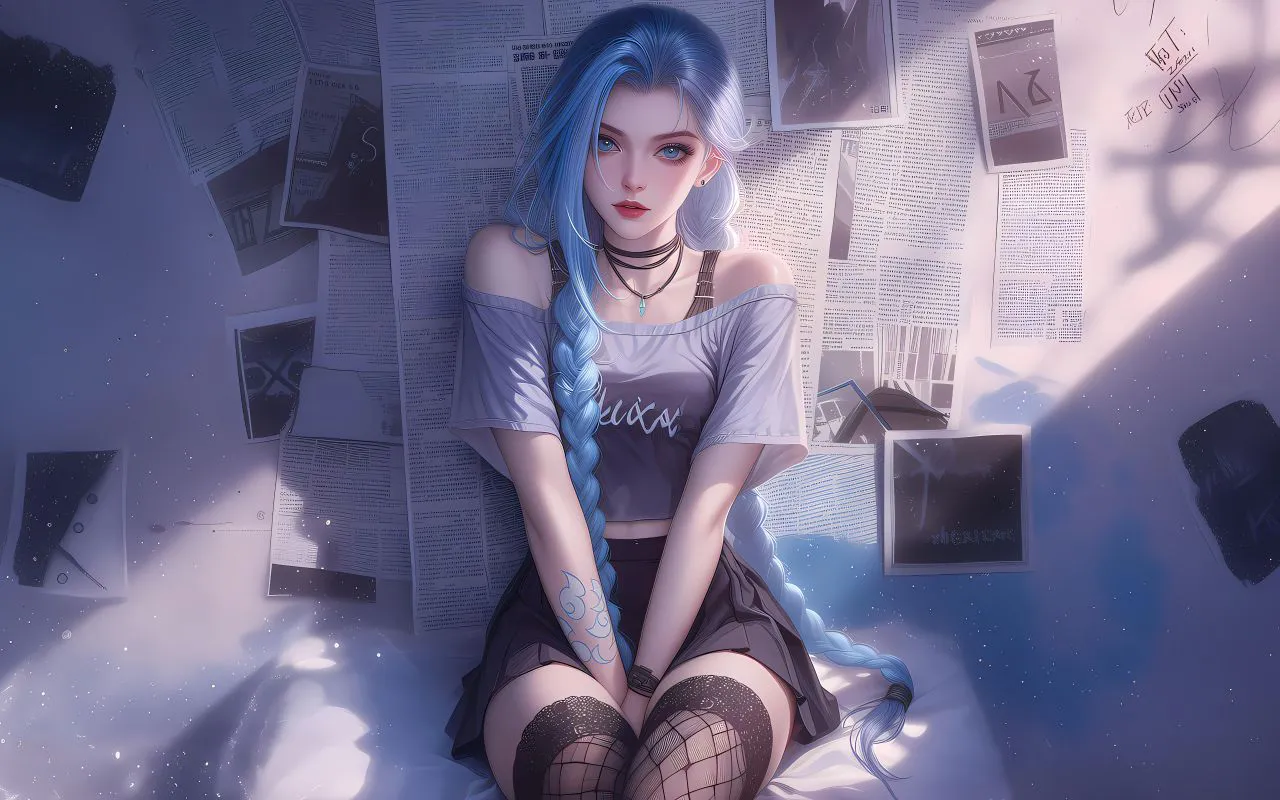 动漫 金克丝 报纸 黑丝少女 壁纸预览