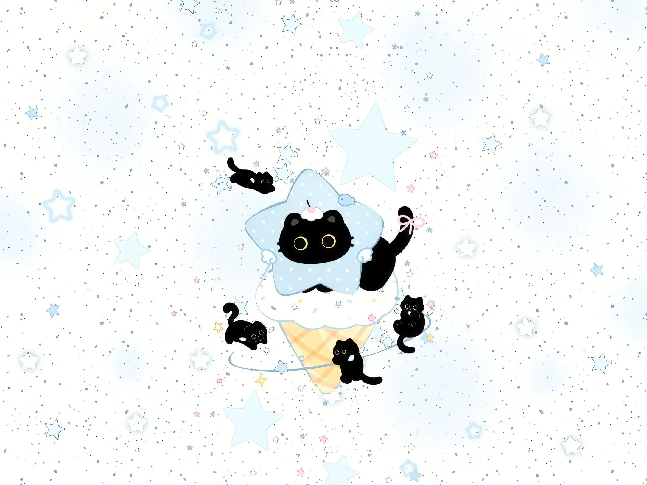 可爱 一闪一闪亮星星 小猫咪 简约 卡通 壁纸预览