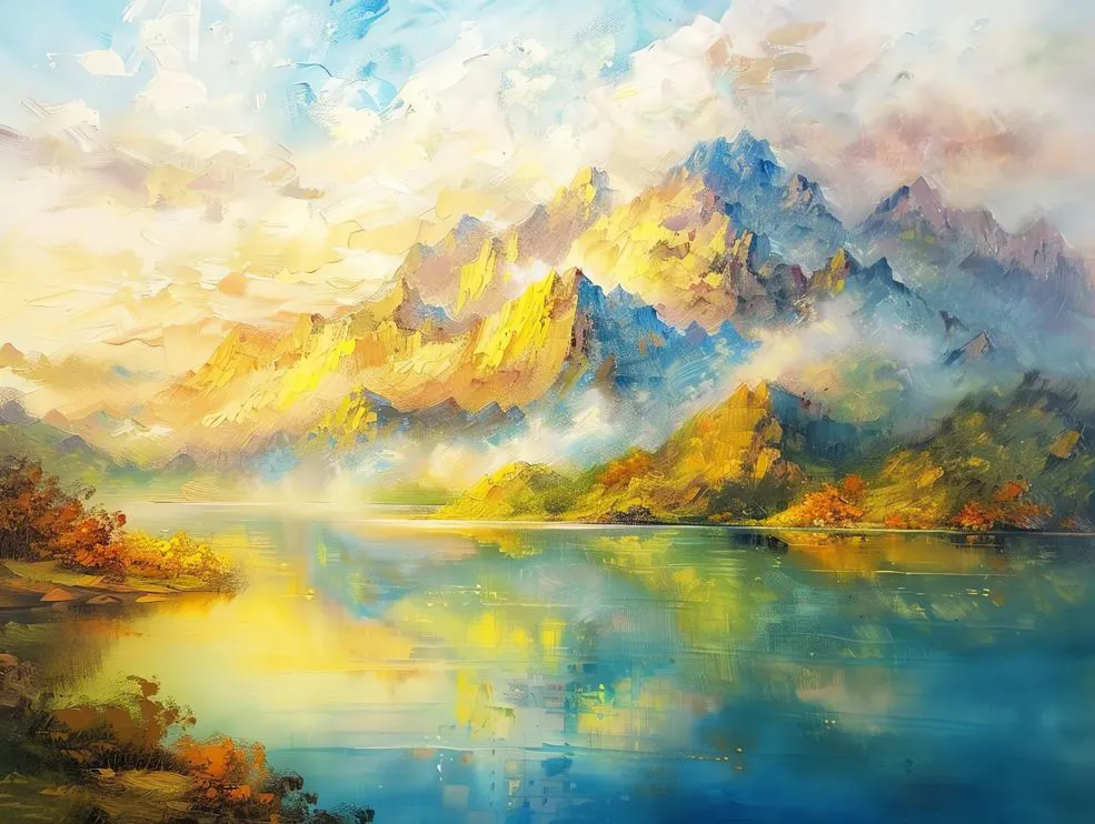 AI 日照金山 好看 绘画 风景 壁纸预览