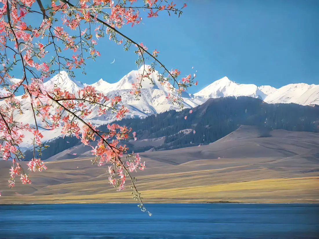 风景 雪山 樱花 氛围感 壁纸预览