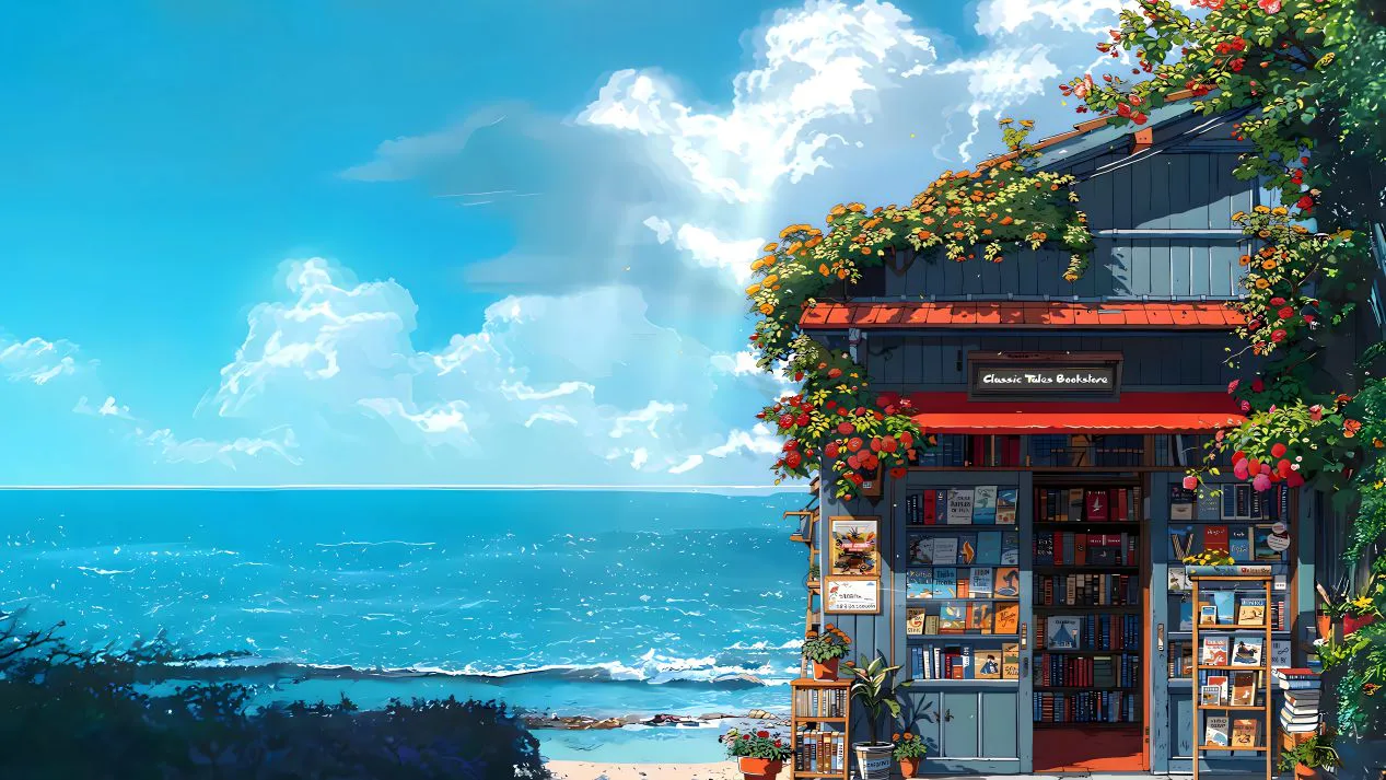 风景 海边 小屋 书店 壁纸预览