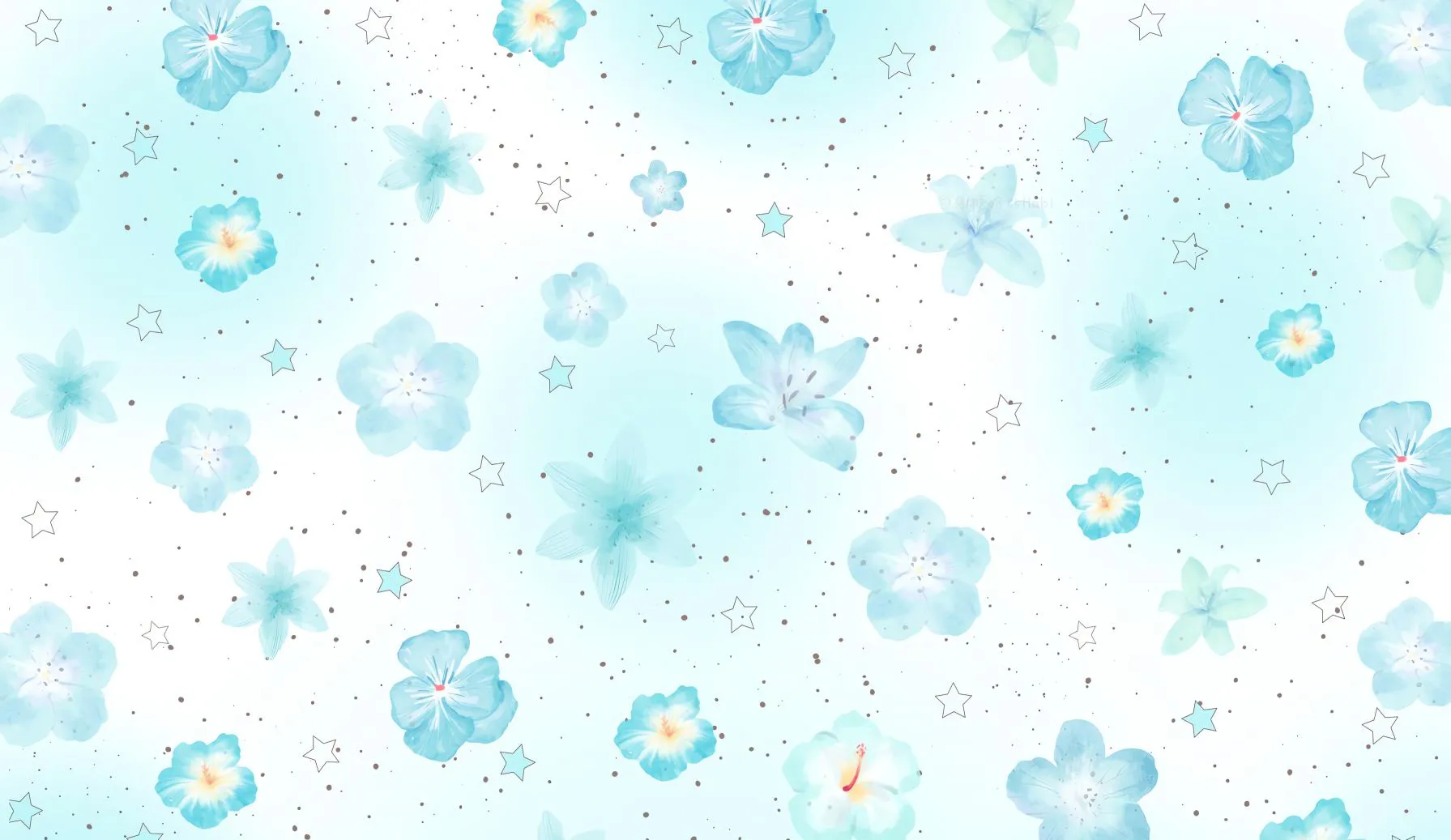 蓝色 小花朵 好看 清凉 插画 壁纸预览