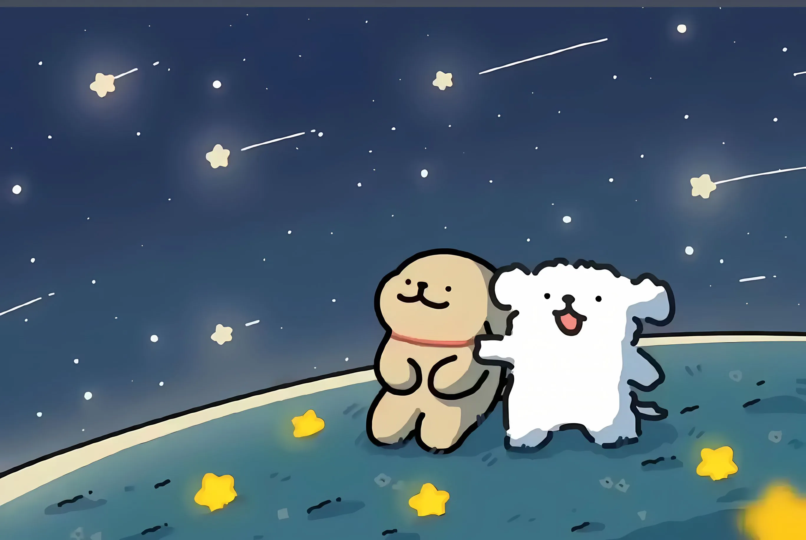 可爱 治愈 线条小狗 流星 卡通 壁纸预览