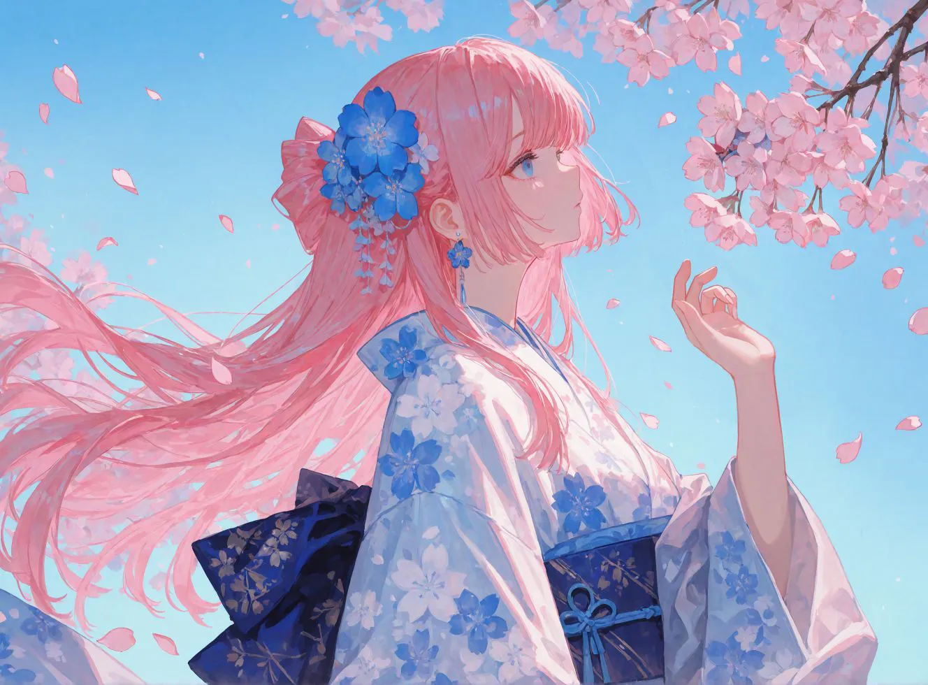 动漫 粉色 和服 夜阑笺 壁纸预览