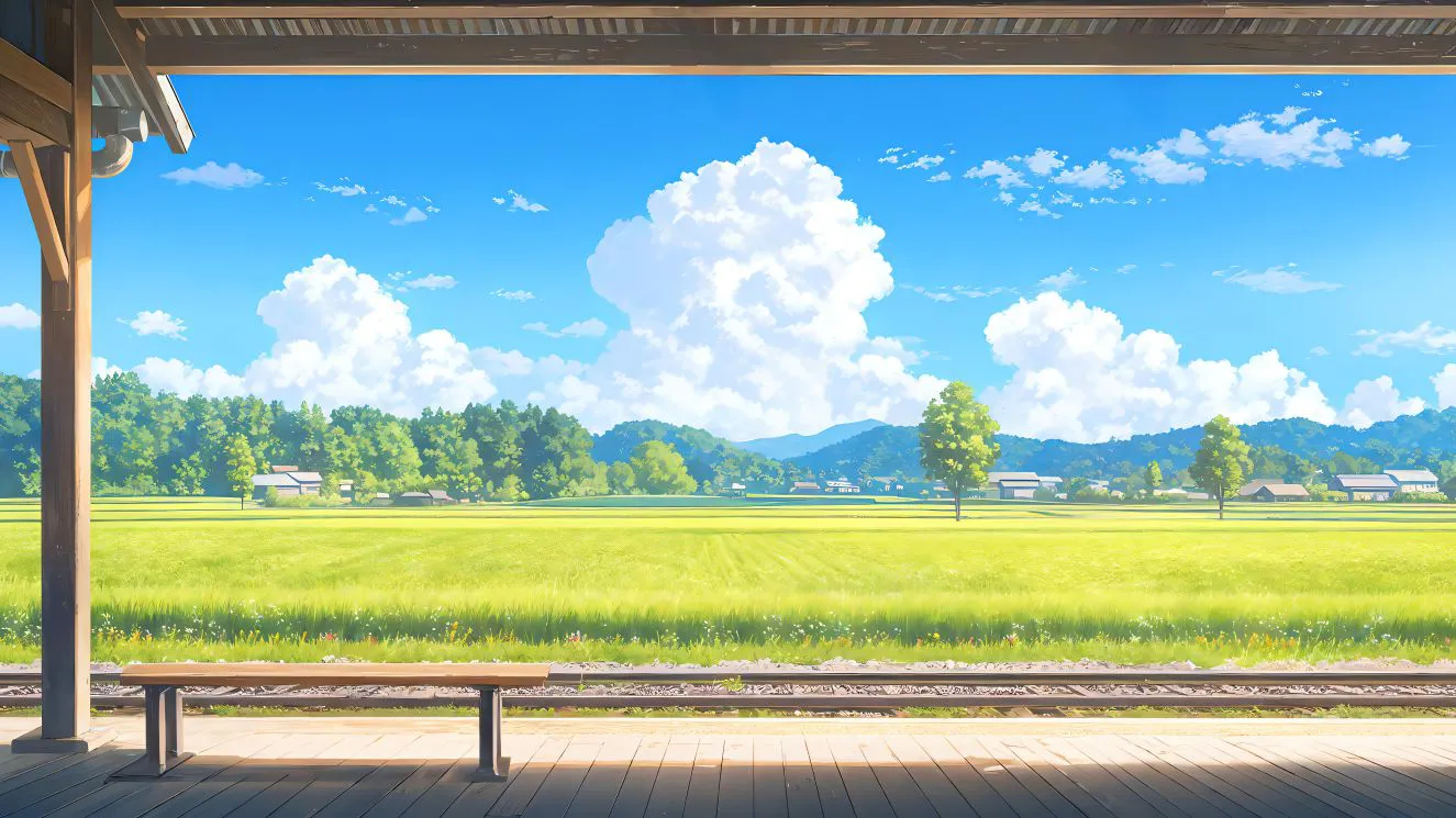 ins风 风景 田埂上的云 油画风 蓝天白云 壁纸预览
