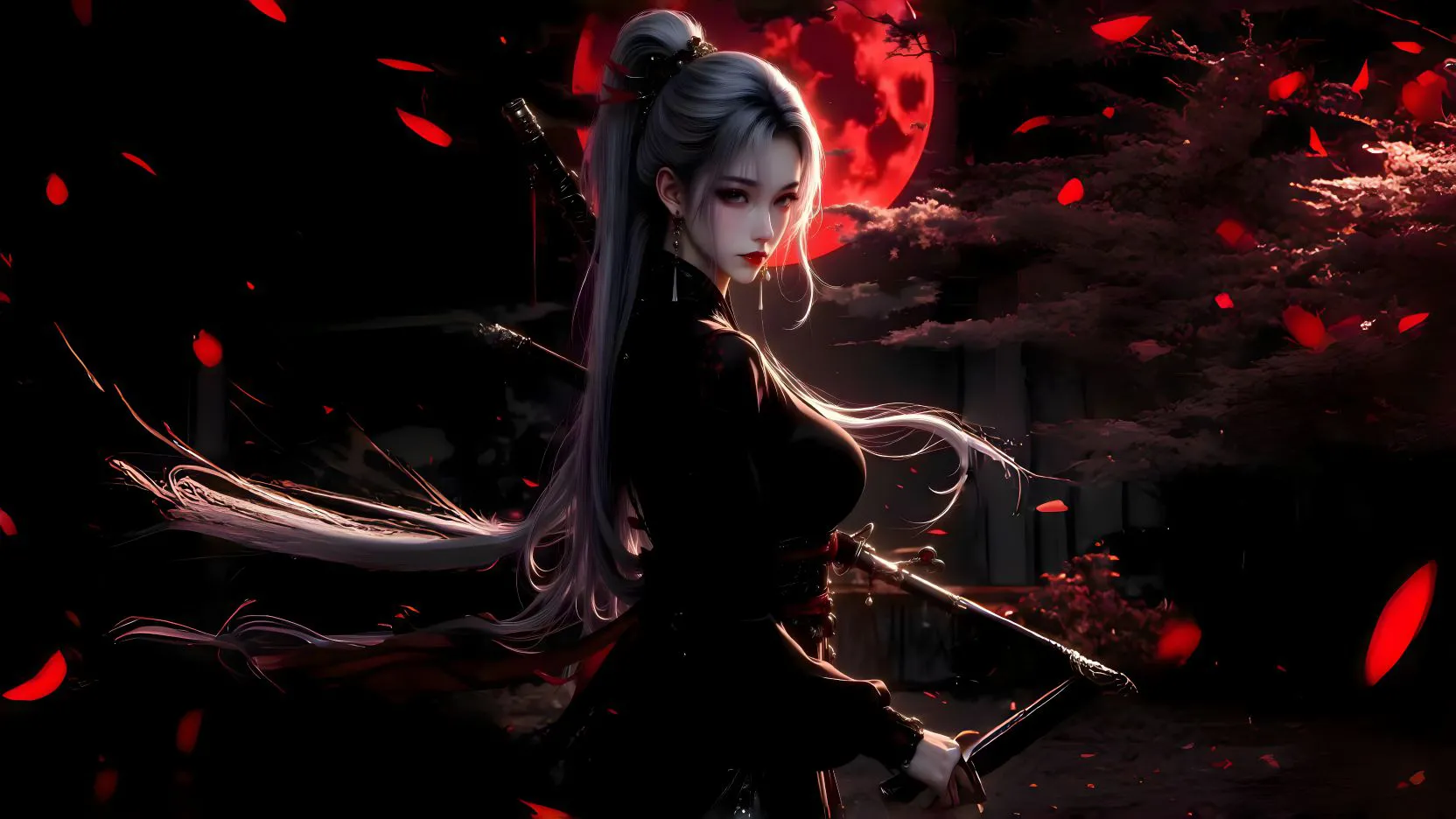 动漫 月下女神 月下女剑士 二次元 壁纸预览