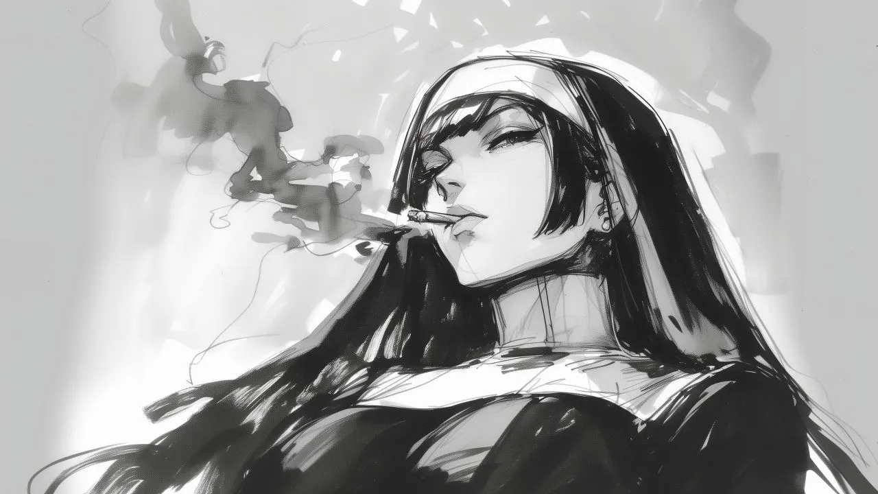二次元 动漫 smoking girl 甜酷女孩 黑色 壁纸预览