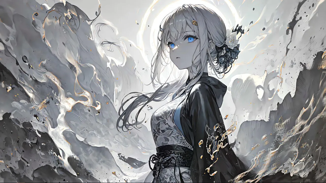 二次元 水墨画 古风 黑白 动漫 壁纸预览