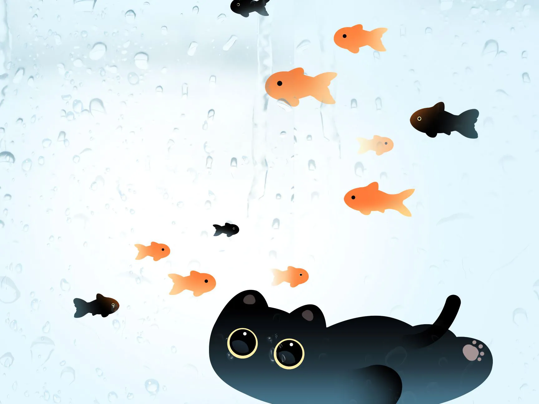 可爱 蓝色 猫猫 黑猫 卡通 壁纸预览
