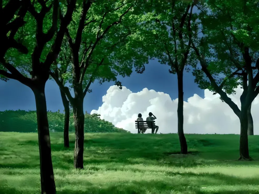 风景 蓝天白云 森林 插画 绿色系 壁纸预览