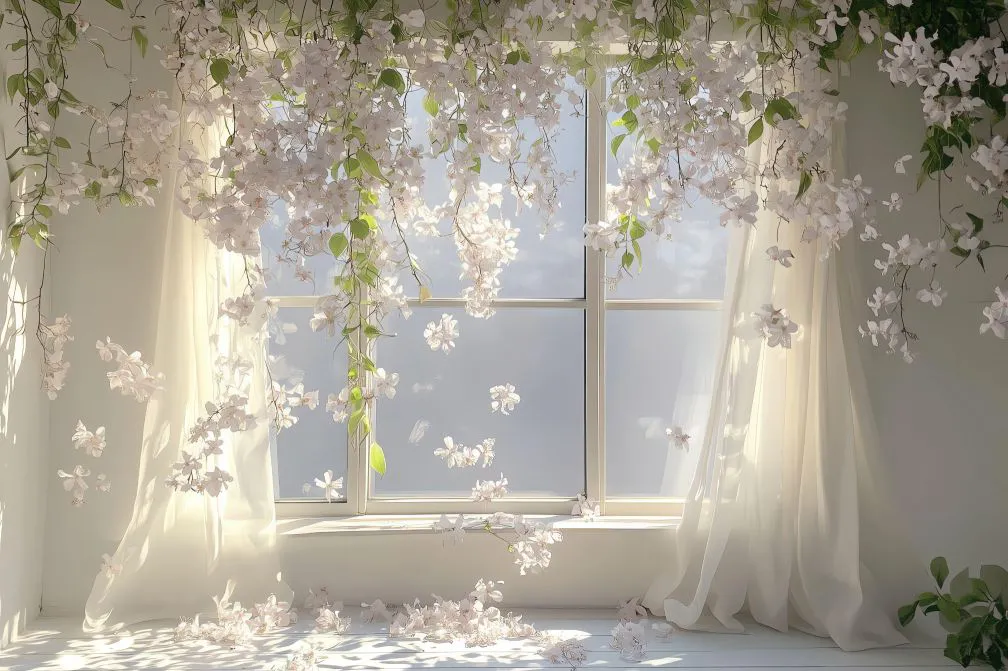 窗边风景 白色 花卉 梦幻 风景 壁纸预览