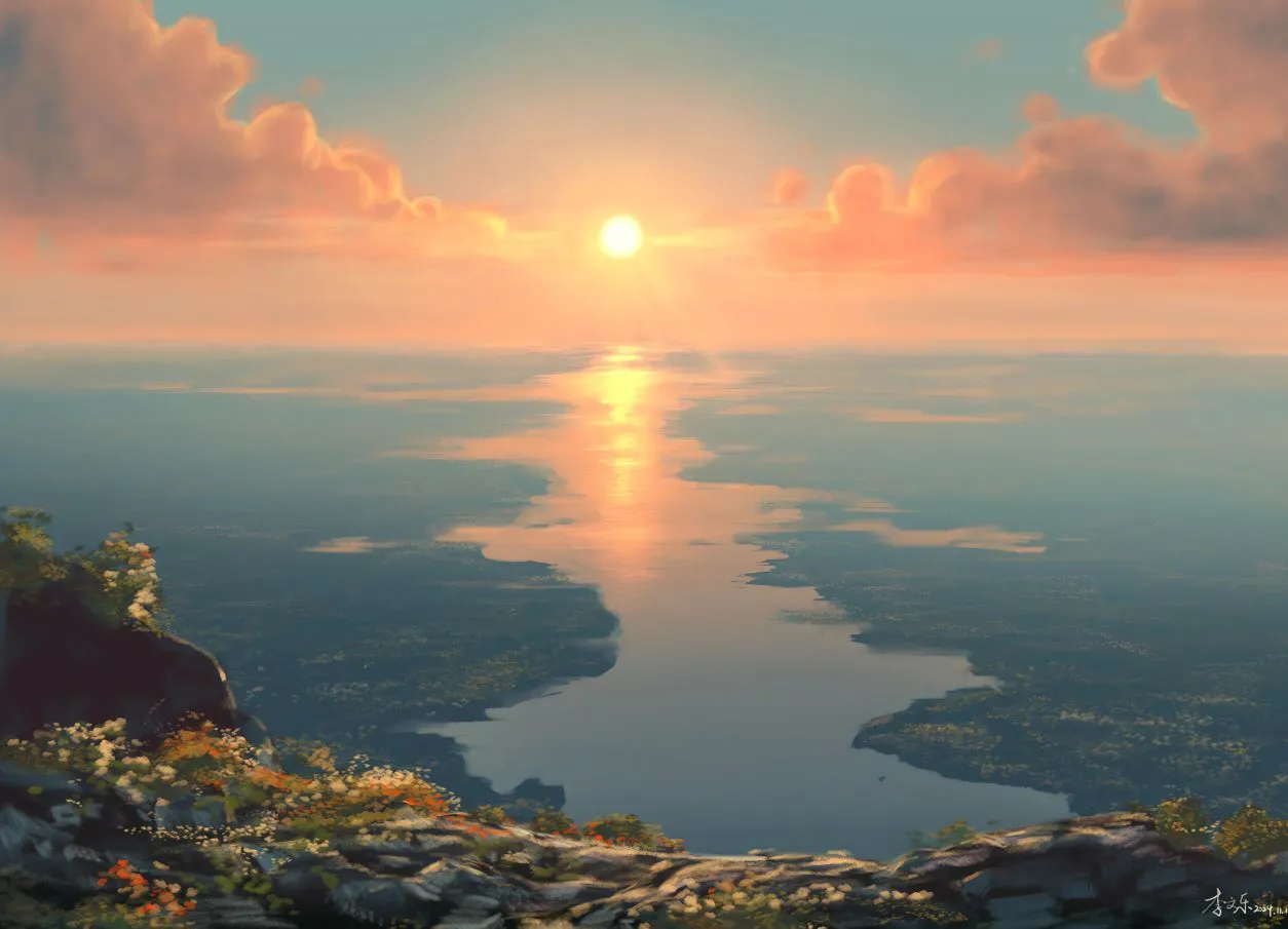 夕阳 水面 好看 绝美 风景 壁纸预览