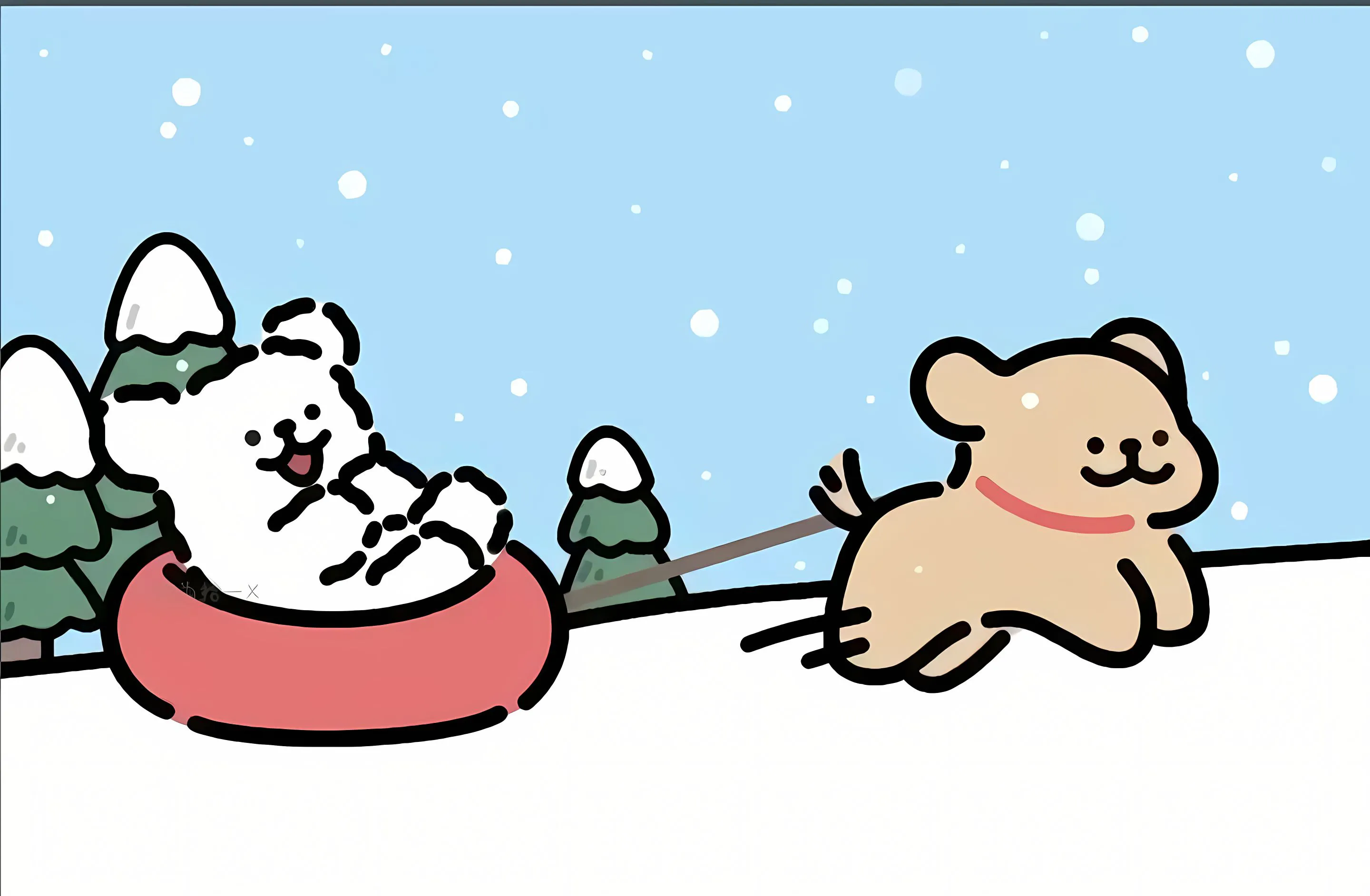 卡通 线条 冬天 雪地 可爱 壁纸预览