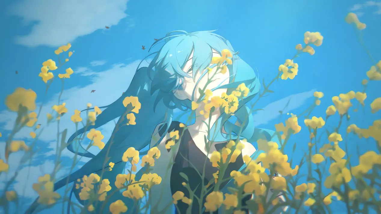 二次元 动漫少女 初音未来 蓝发少女 动漫 壁纸预览