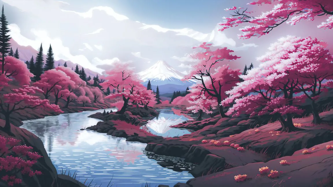 风景 Cherry Blossoms 绘画 树木 壁纸预览