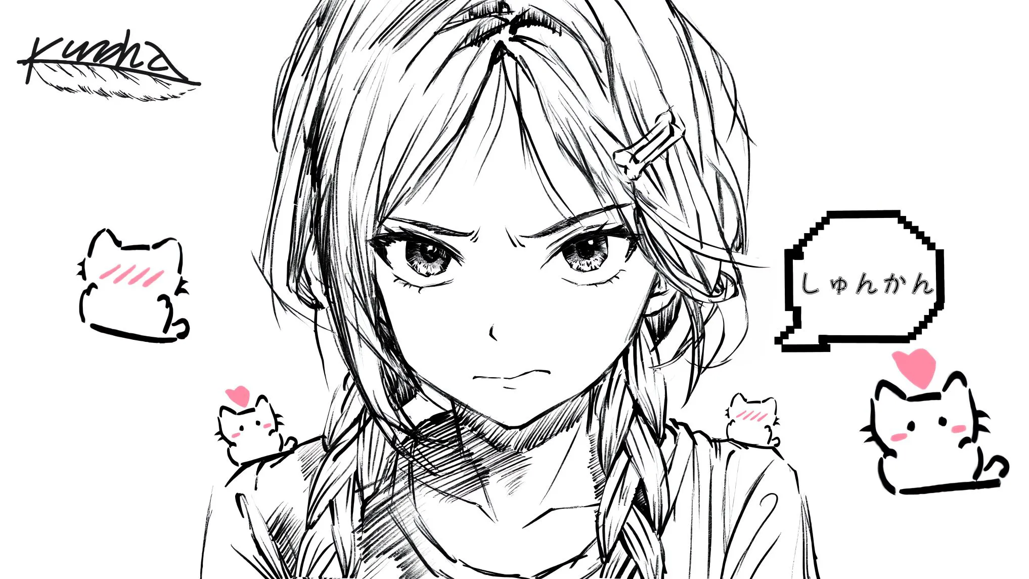 动漫少女 黑白 素描 元气少女 动漫 壁纸预览