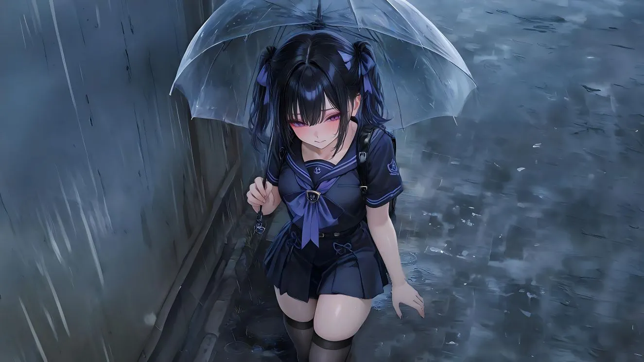 少女 动漫 Meiko(Via) 动漫少女 下雨天 壁纸预览
