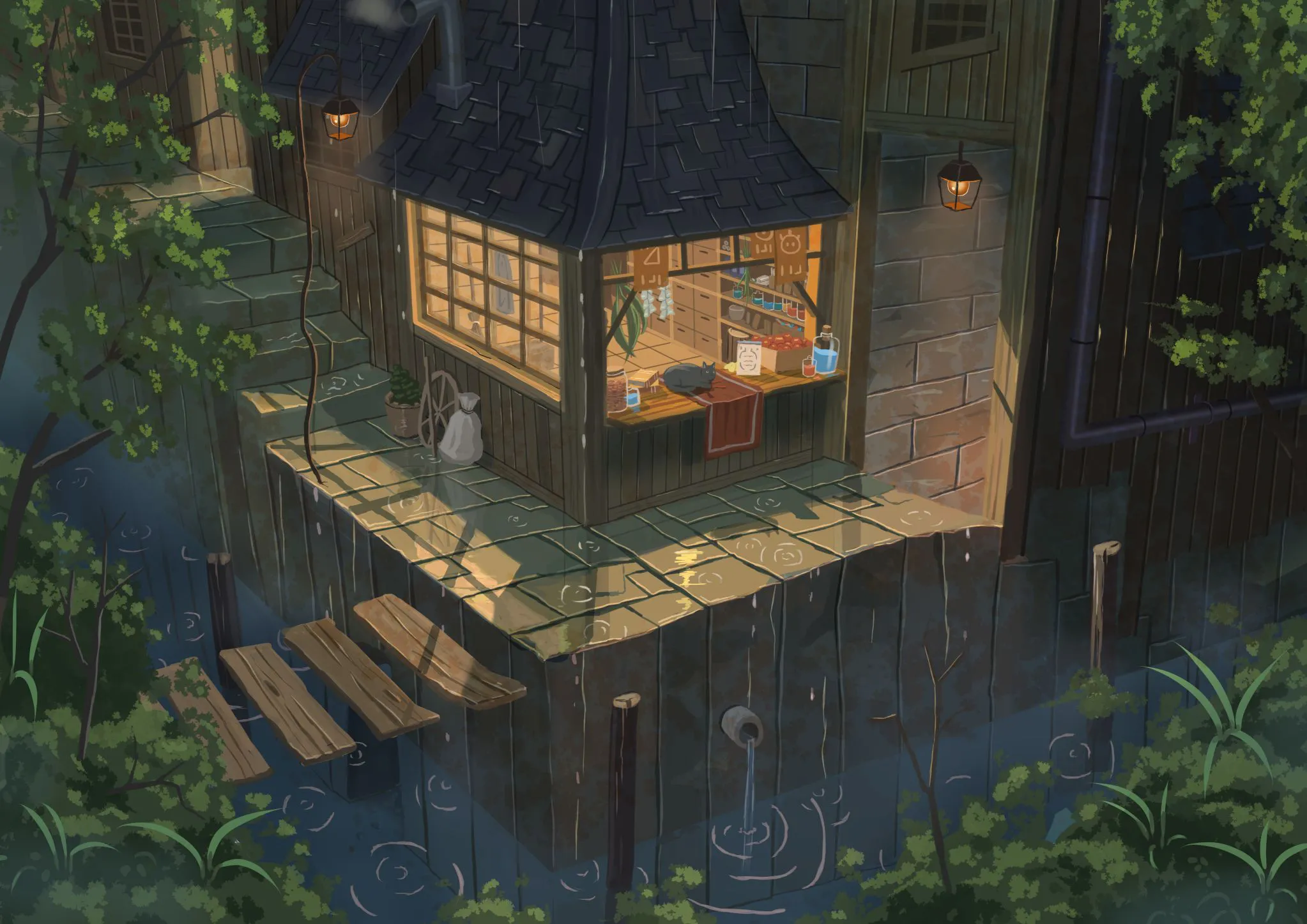 插画 风景 夜晚 ins风 壁纸预览