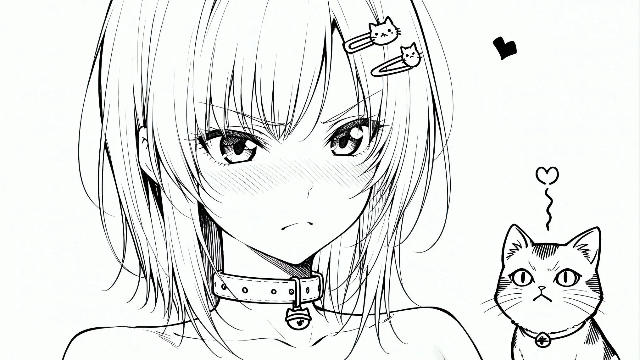 动漫少女 可爱 二次元 线条 动漫 黑白线条萝莉 壁纸预览