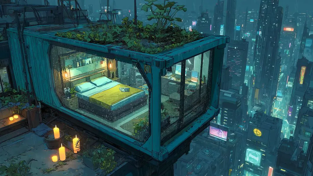 动漫场景 唯美 光 风景 2077 Raining City 壁纸预览