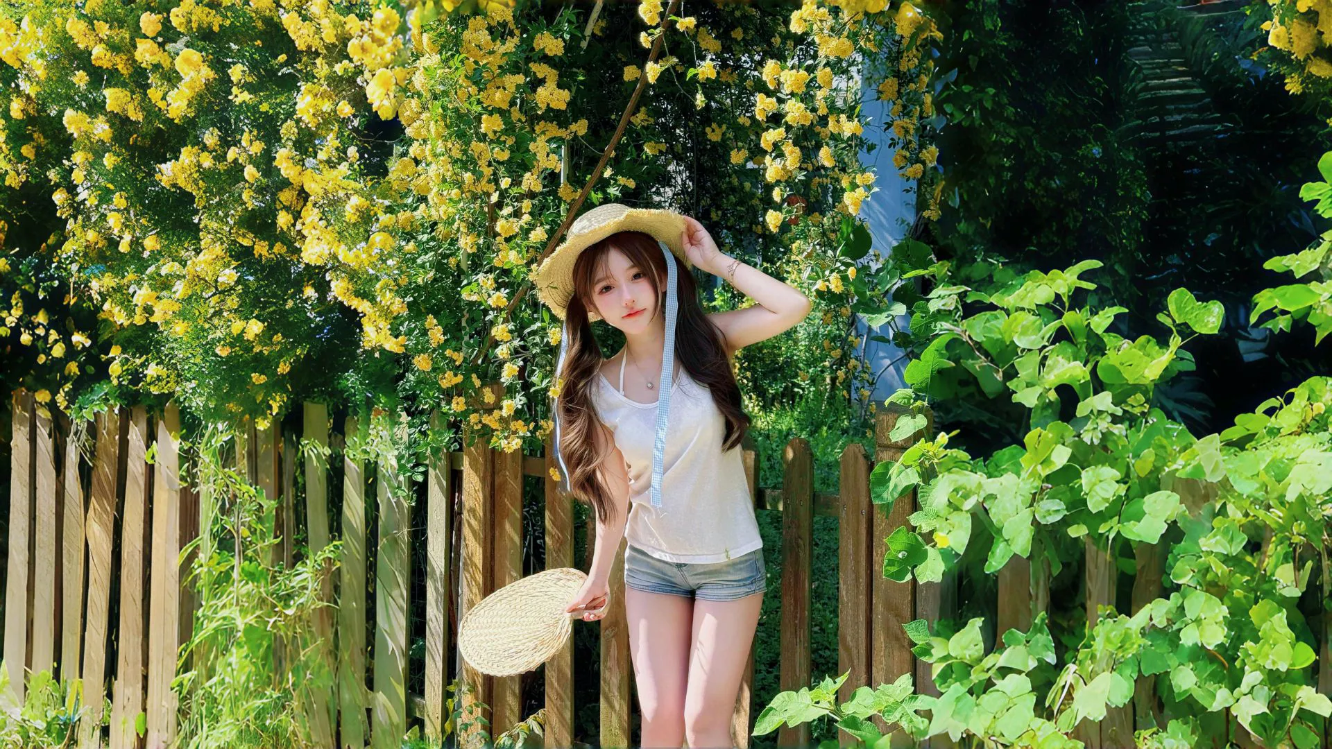 人物写真 高颜值 美人 美女 夏日花畔 壁纸预览