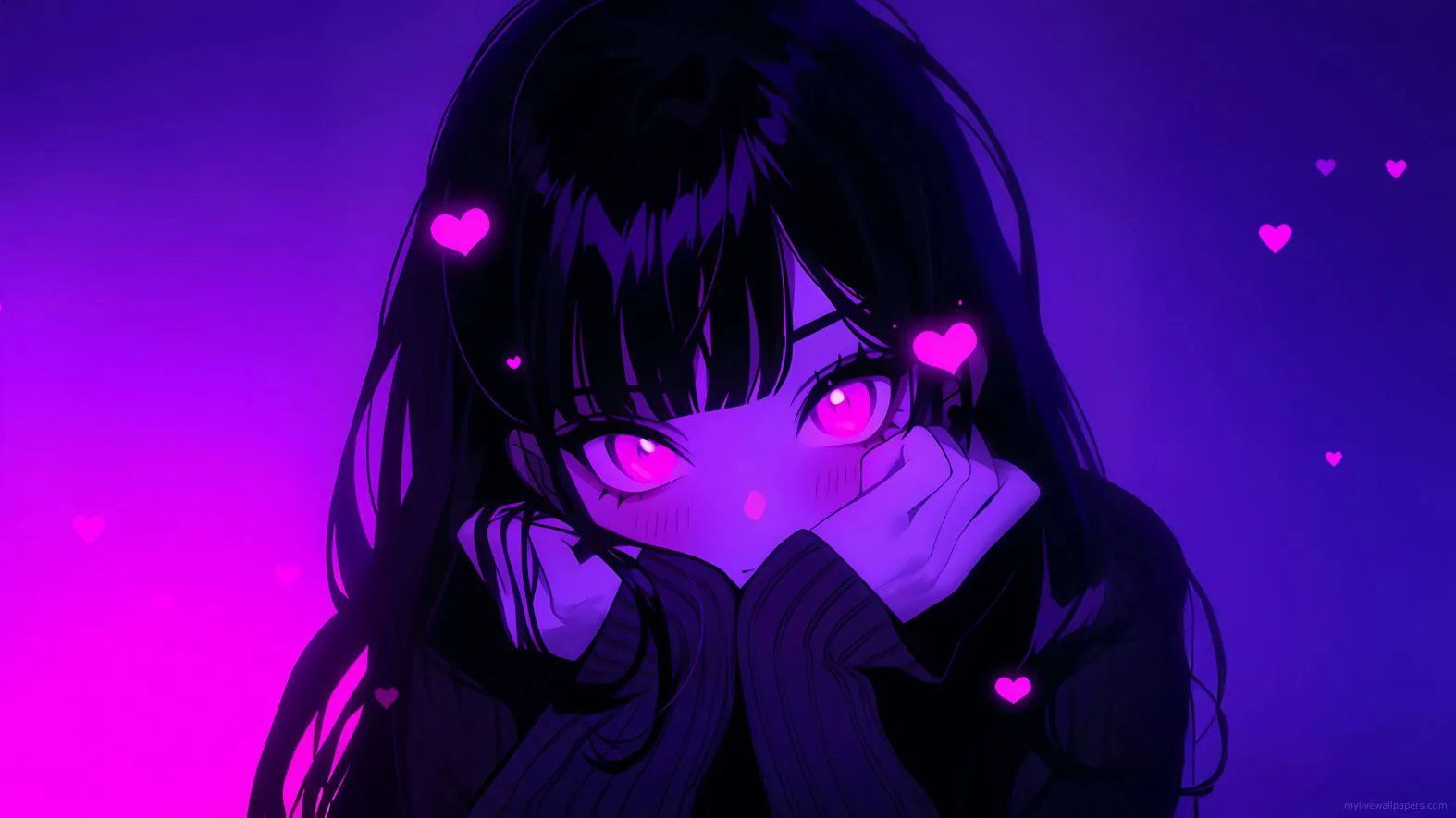 动漫 二次元 Pink Hearts Anime Girl LiveWallpaper Animated Background 2D 壁纸预览