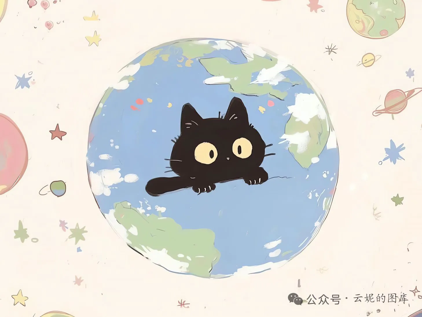 插画 小猫 卡通 唯美 可爱 壁纸预览