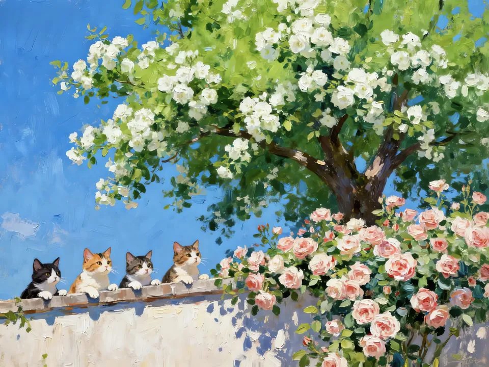 动漫插画 小猫 可爱 超好看的风景 ins风 壁纸预览