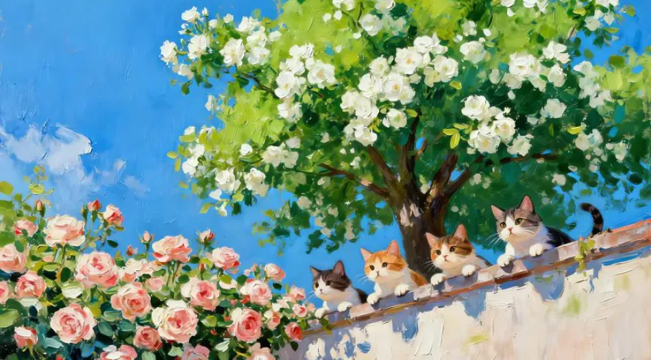 动漫插画,小猫,可爱,超好看的风景,ins风(分类) 壁纸预览