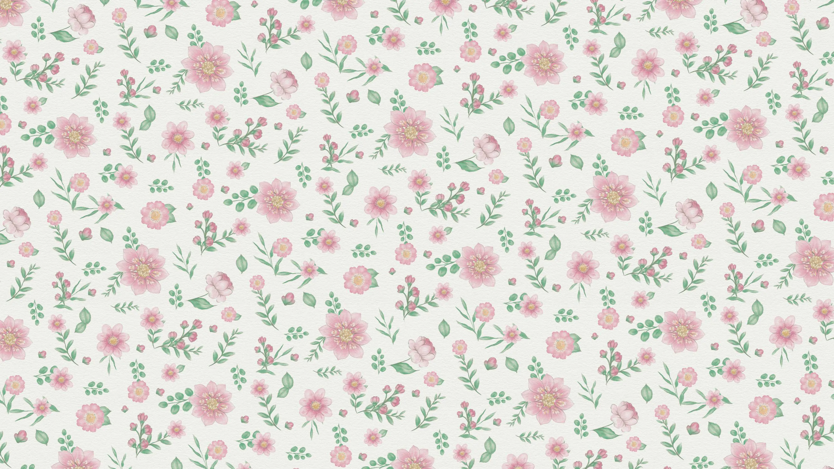 插画 艺术 小花朵 ins风 Pink Floral Pattern 壁纸预览
