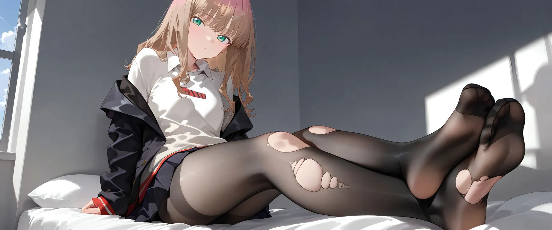 二次元 动漫场景 个性少女 动漫 南梦芽 破洞黑丝 yume minami 壁纸预览
